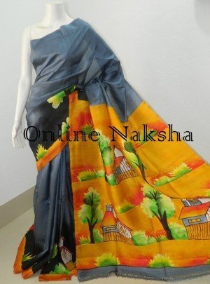 Acid Painted Pure Silk Sari