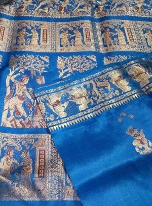 Blue Bridal Swarnachari Sari
