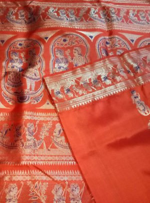 Orange Bridal Swarnachari Silk Saree