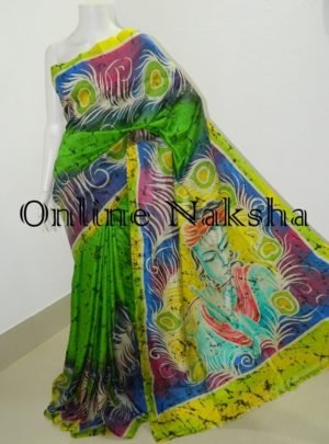 Handpainted Batik Pure Pattu Saree Online
