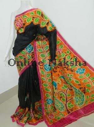 Black Pure Silk Hand Batik Saree